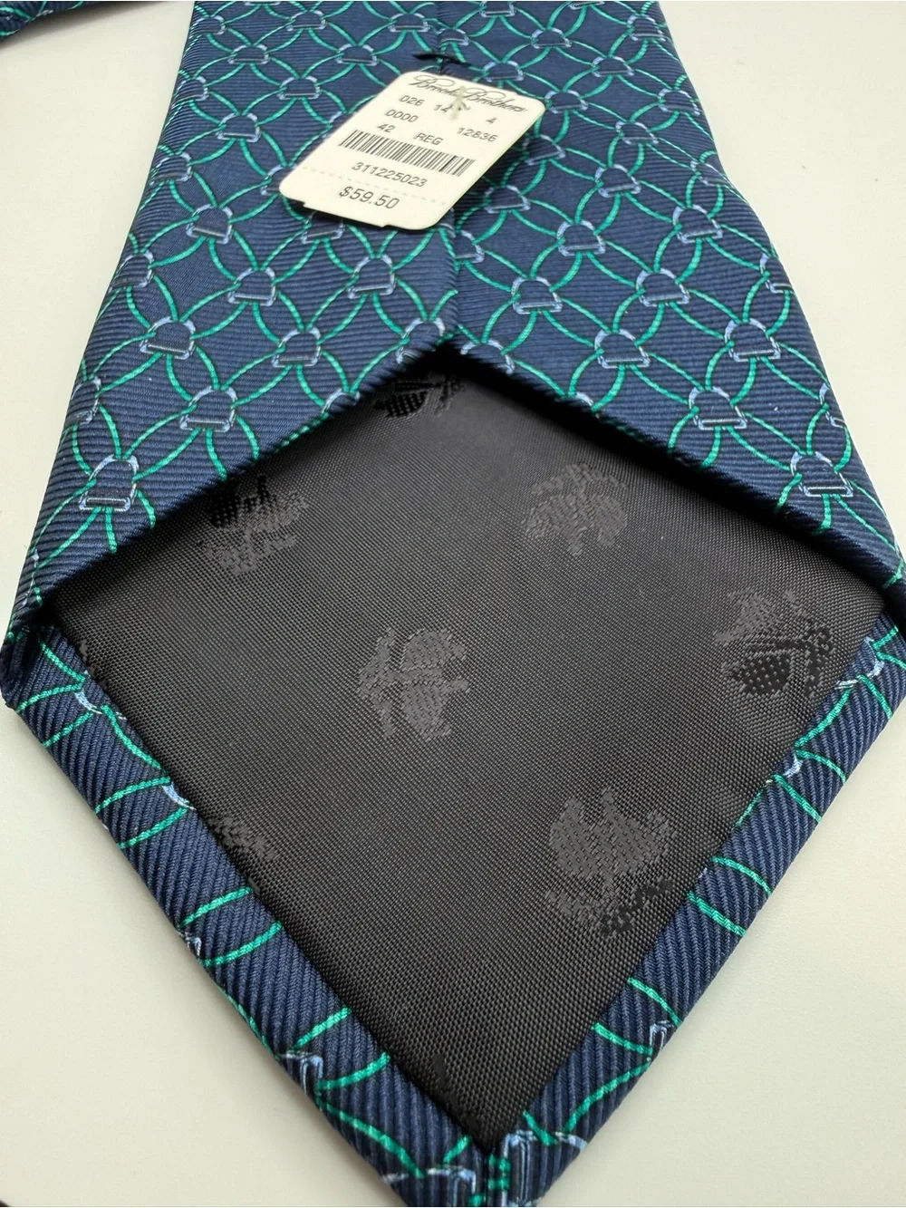 Brooks Brothers Silk Luxury Tie Chain Blue & Teal Pattern NWT